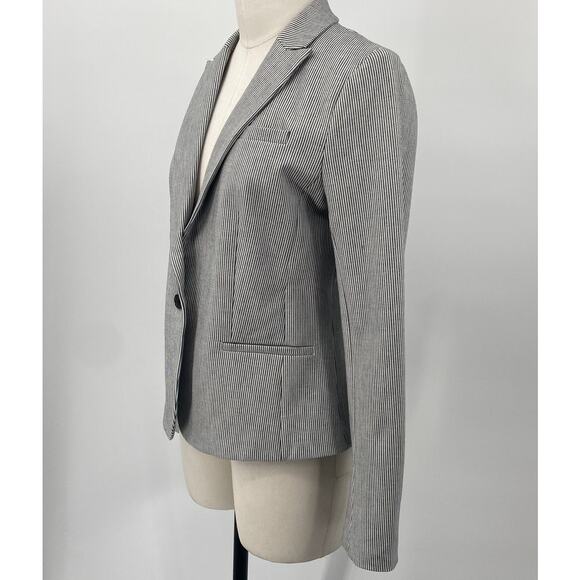 Banana Republic Classic Fit Blazer Striped Pattern Button Front Gray White 6 - Picture 4 of 10